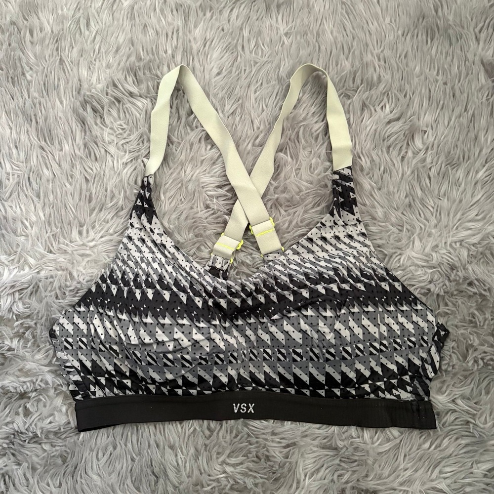 Victoria Secret Sport Padded Sports Bra Black White Design‎ Size 34B Athletic